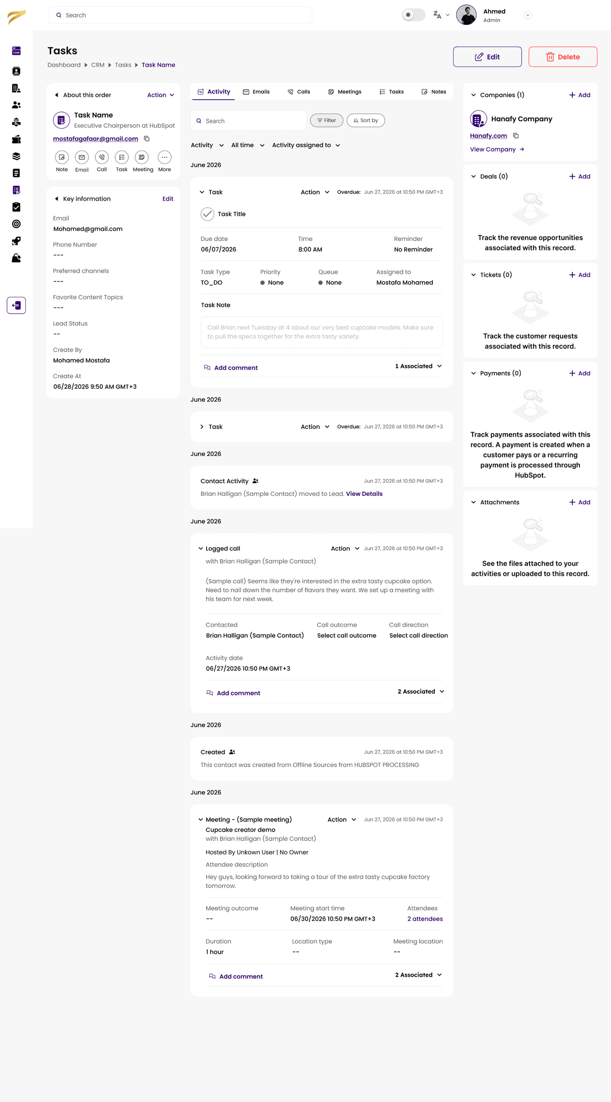 Hanafy ERP task management dashboard